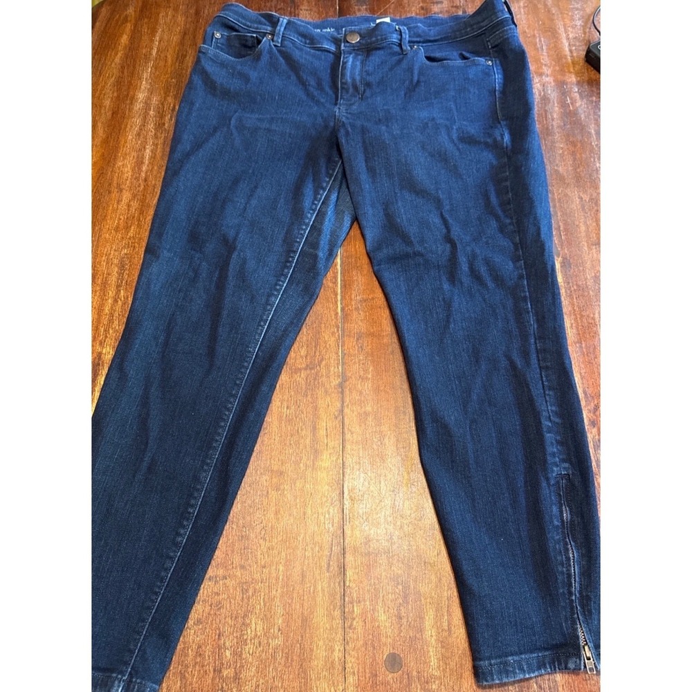 Ann Taylor LOFT Modern Skinny Ankle Jeans Dark Wash‎ Blue Size 12 Side Zip Hem